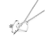 Women's and Girls Necklace with Pendant Sterling Silver Ring Cross Heart Zirconia Glitter Fashion Y Chain Nickel-Free Elegant Jewellery as a Gift for Daughter Girlfriend