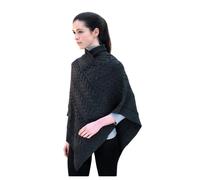 Women's Aran Cable Knit Charcoal Poncho