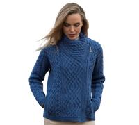 Women's Aran Cable Knit Side Zip Marl Blue Cardigan