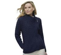 Women's Aran Cable Knit Side Zip Navy Cardigan