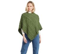 Women's Aran Cable Knit Triangular Poncho Green