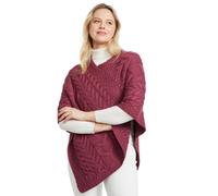 Women's Aran Cable Knit Triangular Raspberry Poncho