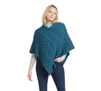 Women's Aran Cable Knit Triangular Teal Poncho