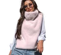 Women's Autumn Mink Vest Solid Color Turtleneck Sleeveless Pullover Lady Coat Slouchy-Style Chic Outwear for Female(Pink,L)