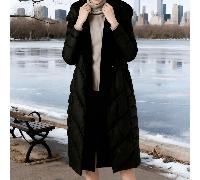 Women's black long down jacket with adjustable straps, multifunctional classic design with hooded faux fur, waterproof, windproof, and warm, perfect for creating a stylish winter look. L,M,S,XLstampa