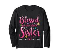 Womens Blessed To Be Called Sister Heart Mother's Day Sister Maglia a Manica