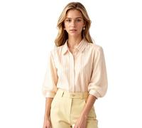 Women's Blue And White Vertical Striped Button Down Shirt Casual 3/4 Puff Sleeve Blouse Lightweight Summer Office Work Top for Ladies Girls