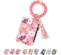 Women's Boho Beaded Wallet, Boho Style Beaded Tassel Keychain Wallet, With Beaded Tassel Decoration (dark pink)