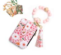 Women's Boho Beaded Wallet, Boho Style Beaded Tassel Keychain,with Floral Fruit Pattern, As Wallet Keychain+ID Bag (Light Pink,2 Pcs)