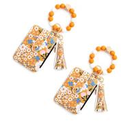 Women's Boho Beaded Wallet & Tassel Decorated Keychain, New Multiple ID card slots Bracelet Keychain Wallet, for Women (C#13)