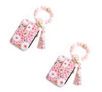 Women's Boho Beaded Wallet & Tassel Decorated Keychain, New Multiple ID card slots Bracelet Keychain Wallet, for Women (C#10)