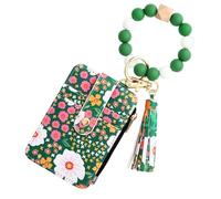 Women's Boho Beaded Wallet with Flower Pattern, Women's Beaded Wallet, Card Cases Bracelet Keychain Wallets (Green)