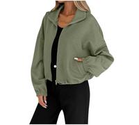 Womens Bomber Jacket Cropped Zip Up Textured Casual Outerwear (army green,L)