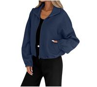 Womens Bomber Jacket Cropped Zip Up Textured Casual Outerwear (navy,XL)