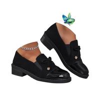 Women's Bow Elastic Casual Chunky Platform Loafers, Comfortable Slip-On Wide Fit Penny Moccasins Orthopedic Loafer Casual Dress Shoes, Nero , 41 EU