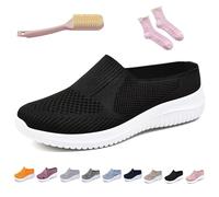 Women's Breathable Knit Slip-On Walking Shoes - Backless Sneakers with Arch Support & Memory Foam - Closed Toe Orthopedic Mules, Casual Summer Loafers & Slide-in Clogs (Black,44)