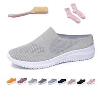 Women's Breathable Knit Slip-On Walking Shoes - Backless Sneakers with Arch Support & Memory Foam - Closed Toe Orthopedic Mules, Casual Summer Loafers & Slide-in Clogs (Grey,42)