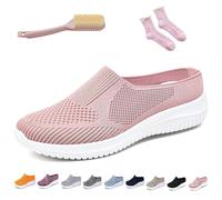 Women's Breathable Knit Slip-On Walking Shoes - Backless Sneakers with Arch Support & Memory Foam - Closed Toe Orthopedic Mules, Casual Summer Loafers & Slide-in Clogs (Pink,41)