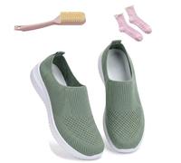 Women's Breathable Knit Slip-On Walking Shoes - Backless Sneakers with Arch Support & Memory Foam - Closed Toe Orthopedic Mules, Casual Summer Loafers & Slide-in Clogs (Green,41)