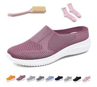 Women's Breathable Knit Slip-On Walking Shoes - Backless Sneakers with Arch Support & Memory Foam - Closed Toe Orthopedic Mules, Casual Summer Loafers & Slide-in Clogs (Purple,38)