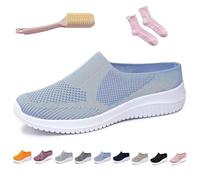 Women's Breathable Knit Slip-On Walking Shoes - Backless Sneakers with Arch Support & Memory Foam - Closed Toe Orthopedic Mules, Casual Summer Loafers & Slide-in Clogs (Blue,43)
