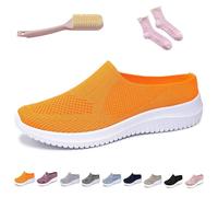 Women's Breathable Knit Slip-On Walking Shoes - Backless Sneakers with Arch Support & Memory Foam - Closed Toe Orthopedic Mules, Casual Summer Loafers & Slide-in Clogs (Orange,43)