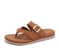 Women's Buckle Flip Flop Sandals, Casual Flat Thong Sandals with Arch Support, Comfortable Summer Beach Slide Sandals for Women,Marrone,42
