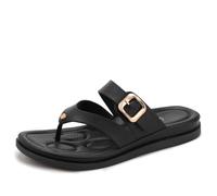 Women's Buckle Flip Flop Sandals, Casual Flat Thong Sandals with Arch Support, Comfortable Summer Beach Slide Sandals for Women,Nero,41