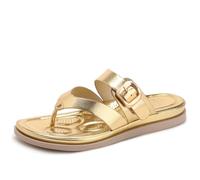 Women's Buckle Flip Flop Sandals, Casual Flat Thong Sandals with Arch Support, Comfortable Summer Beach Slide Sandals for Women,d'oro,38