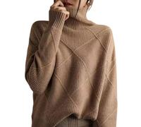 Women's Cable Knit Sweater Turtleneck Long Sleeve Loose Chunky Casual Oversized Pullover Tops for Winter,2026 New (Brown,XL)