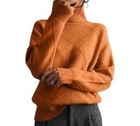 Women's Cable Knit Sweater Turtleneck Long Sleeve Loose Chunky Casual Oversized Pullover Tops for Winter,2026 New (Orange-Red,XXL)