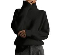 Women's Cable Knit Sweater Turtleneck Long Sleeve Loose Chunky Casual Oversized Pullover Tops for Winter,2026 New (Black,XXL)