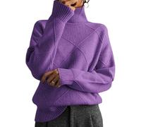 Women's Cable Knit Sweater Turtleneck Long Sleeve Loose Chunky Casual Oversized Pullover Tops for Winter,2026 New (Purple,XL)