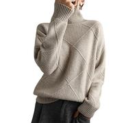Women's Cable Knit Sweater Turtleneck Long Sleeve Loose Chunky Casual Oversized Pullover Tops for Winter,2026 New (Grey,S)