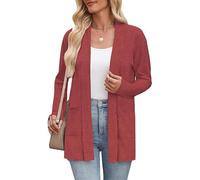 Womens Cardigan Sweater, Fashion Goddess - Loose Lightweight Long Sleeve Open Front Knit Cardigan with Pockets (Brick Red,XL)