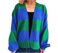 Women's Cardigan Sweaters Long Lantern Sleeve V-Neck Coats Colorblocked Open Front Sweater Loose Winter Clothing