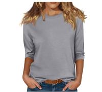 Women's Casual 3/4 Sleeve Crew Neck Tunic Top Solid Color Soft Fleece Lined Long Sleeve Shirt Loose Fit Basic Tee Blouse for Fall Winter