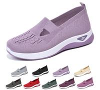 Women's Casual Breathable Slip On Orthopaedic Walking Sneakers, Women's Walking Shoes for Balance, Woven Breathable Soft Sole Shoes (Light Purple,43)