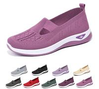 Women's Casual Breathable Slip On Orthopaedic Walking Sneakers, Women's Walking Shoes for Balance, Woven Breathable Soft Sole Shoes (Purple,39)