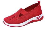 Women's Casual Breathable Slip On Orthopaedic Walking Sneakers, Women's Walking Shoes for Balance, Woven Breathable Soft Sole Shoes (Bright Red,42)