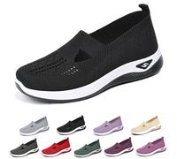 Women's Casual Breathable Slip On Orthopaedic Walking Sneakers, Women's Walking Shoes for Balance, Woven Breathable Soft Sole Shoes (Black,36)