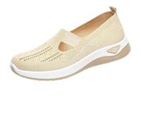 Women's Casual Breathable Slip On Orthopaedic Walking Sneakers, Women's Walking Shoes for Balance, Woven Breathable Soft Sole Shoes (Beige,37)