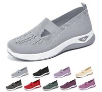 Women's Casual Breathable Slip On Orthopaedic Walking Sneakers, Women's Walking Shoes for Balance, Woven Breathable Soft Sole Shoes (Gray,39)