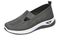 Women's Casual Breathable Slip On Orthopaedic Walking Sneakers, Women's Walking Shoes for Balance, Woven Breathable Soft Sole Shoes (Dark Gray,40)