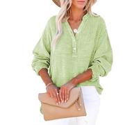 Womens Casual Button V Neck Long Sleeve Shirts Oversized Solid Blouses Tops, Lightweight Solid Summer Shirts (Green1,4XL)