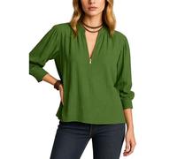 Women's Casual Cotton Linen Zip Up Blouse Long Sleeve Loose Fit Shirt Collar Pullover Top Solid Color Tunic for Spring Summer Fall Daily Wear