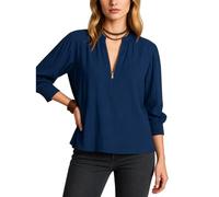 Women's Casual Cotton Linen Zip Up Blouse Long Sleeve Loose Fit Shirt Collar Pullover Top Solid Color Tunic for Spring Summer Fall Daily Wear