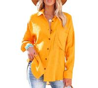 Women's Casual Long Sleeve Button Down Shirt Loose Fit Drop Shoulder Blouse Lightweight Crinkle Cotton Tops for Spring Summer Beach Vacation