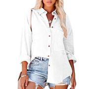 Women's Casual Long Sleeve Button Down Shirt Loose Fit Drop Shoulder Blouse Lightweight Crinkle Cotton Tops for Spring Summer Beach Vacation