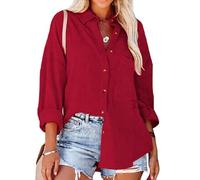 Women's Casual Long Sleeve Button Down Shirt Loose Fit Drop Shoulder Blouse Lightweight Crinkle Gauze Beach Top Khaki Spring Summer Tunic